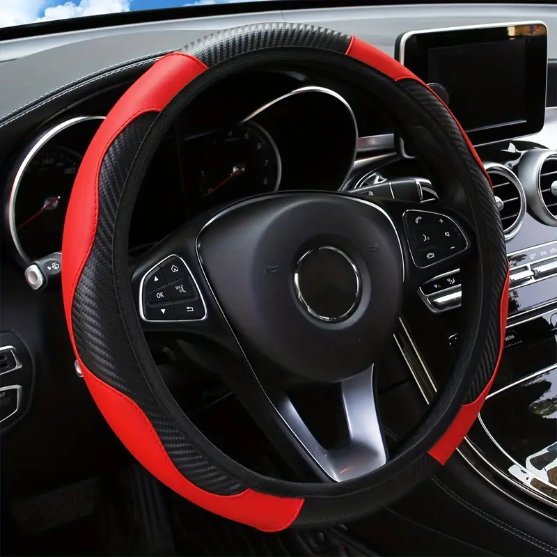 WheelSaver: Universal Carbon Fiber Red Car Steering Wheel Cover (with Ergonomic Grip)